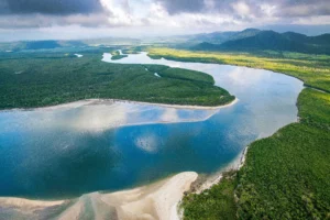 Aerial view of the Daintree River in Tropical North Queensland