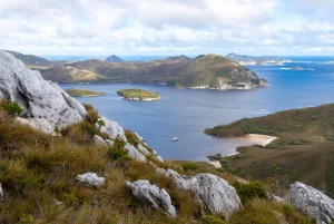 The Odalisque vessel on the waters of Port Davey in Tasmania’s southwest wilderness area