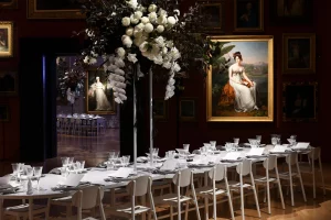 Private dining experience set up in the National Gallery of Victoria in front of Giambattista Tiepolo’s ‘The Banquet of Cleopatra’