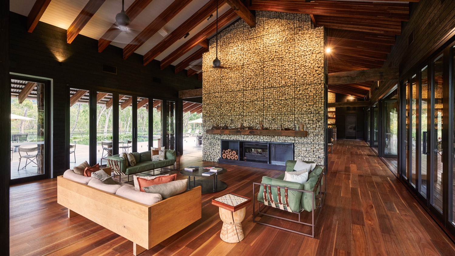 a room with a fireplace and a couch
