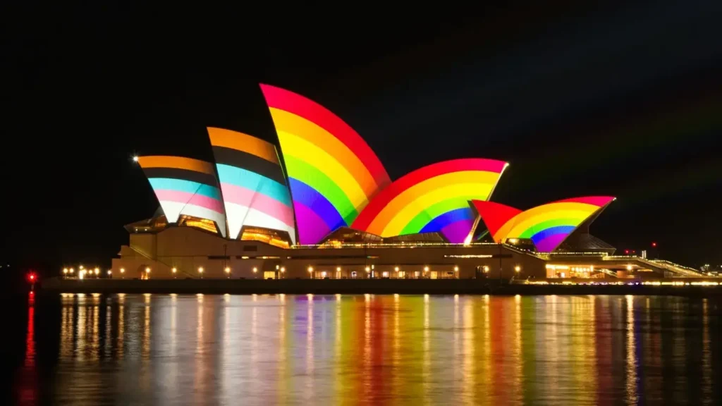 Sydney Opera House displaying pride flags