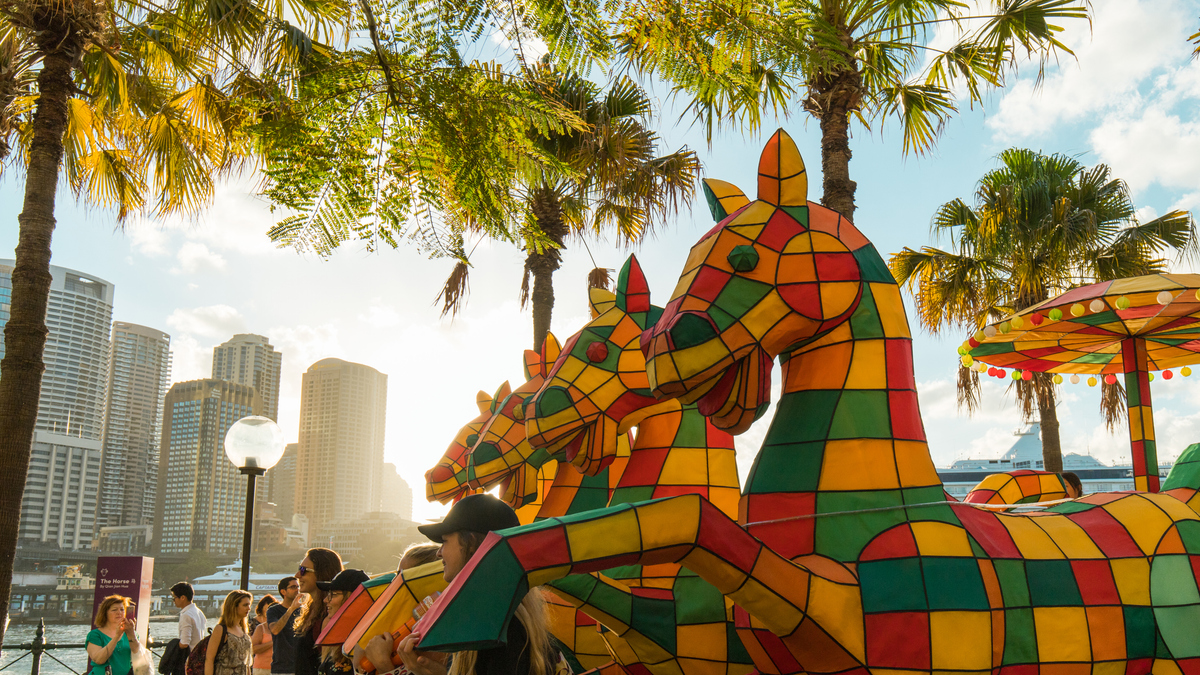 A chinese festival with horse lanterns on the harbour