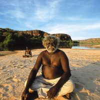 4-_lords_kakadu_and_arnemland_safaris_-_aboriginal_in_creek_bed_gallery